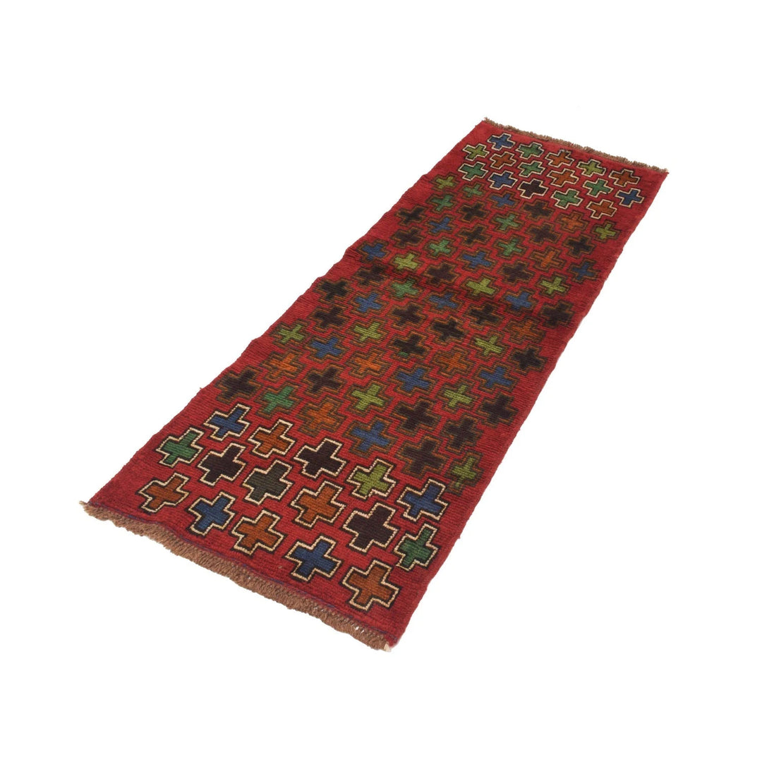 Red Afghan Baluchi Rug 2' 2" x 6' 2" Hand-Knotted | No. AL93009