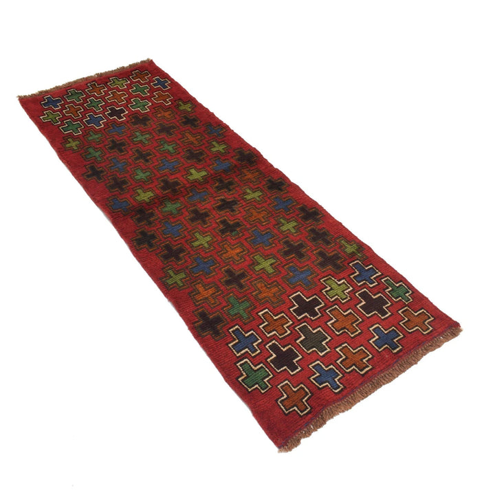Red Afghan Baluchi Rug 2' 2" x 6' 2" Hand-Knotted | No. AL93009