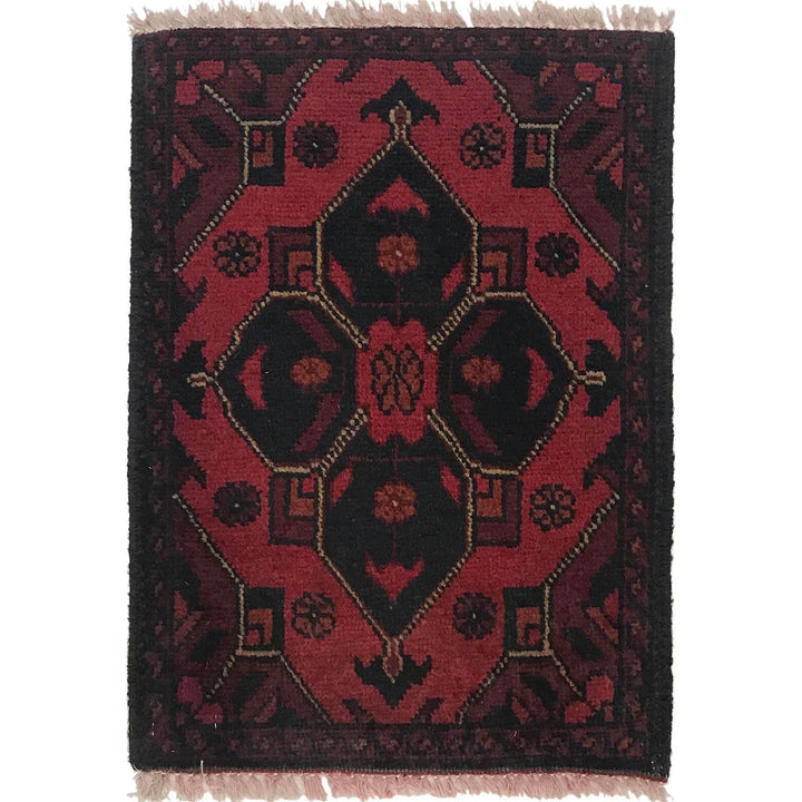 Red Afghan Oriental Doormat 1' 4" x 1' 11" Hand-Knotted | No. AL93022