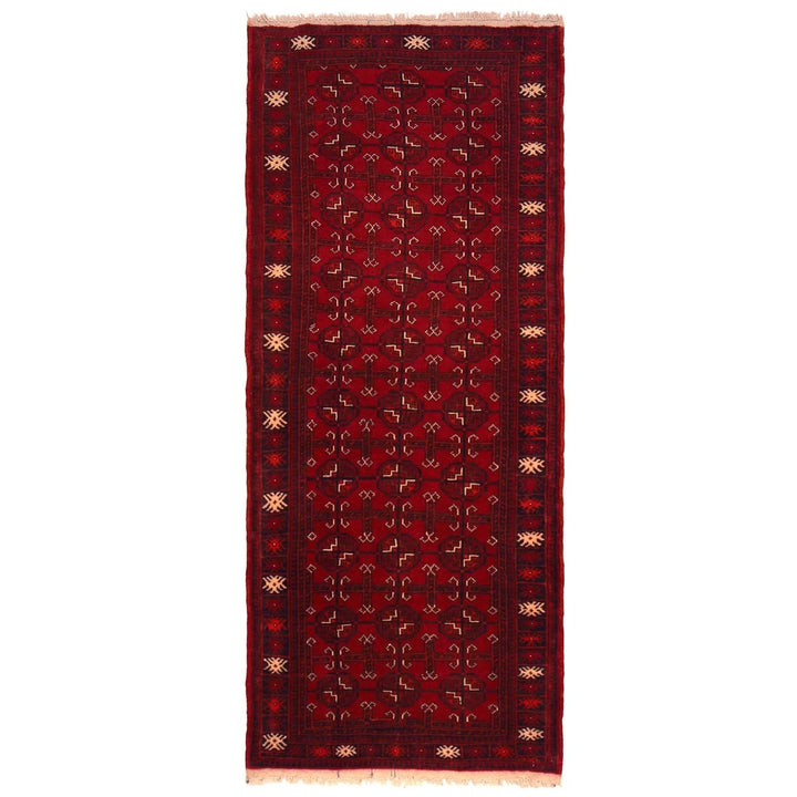 Red Afghan Bokhara Rug 2' 5" x 5' 10" Hand-Knotted | No. AL93032