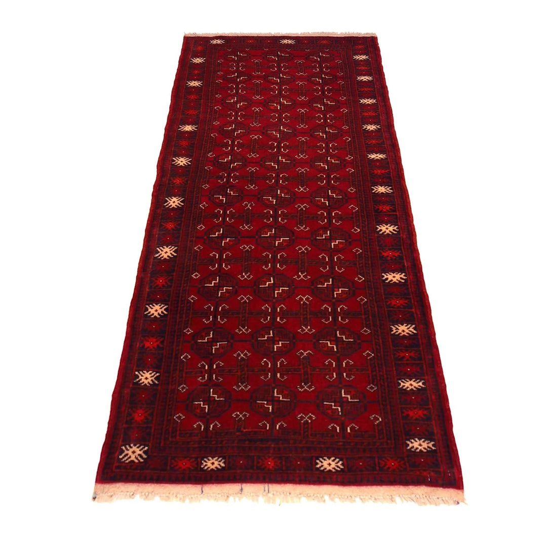 Red Afghan Bokhara Rug 2' 5" x 5' 10" Hand-Knotted | No. AL93032