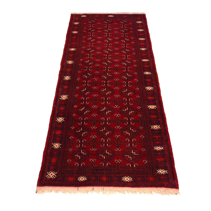 Red Afghan Bokhara Rug 2' 5" x 5' 10" Hand-Knotted | No. AL93032