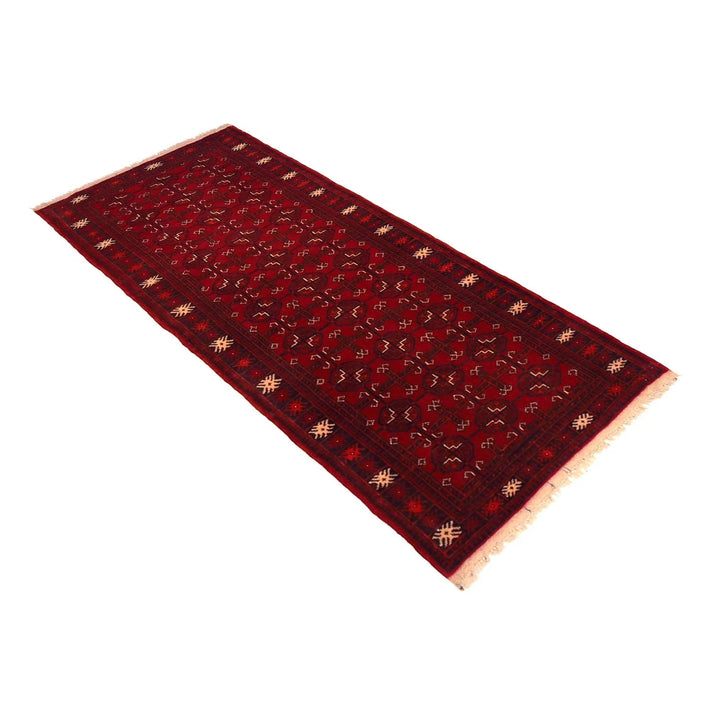 Red Afghan Bokhara Rug 2' 5" x 5' 10" Hand-Knotted | No. AL93032