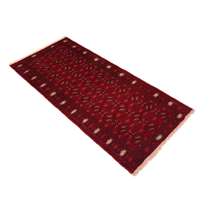 Red Afghan Bokhara Rug 2' 5" x 5' 10" Hand-Knotted | No. AL93032