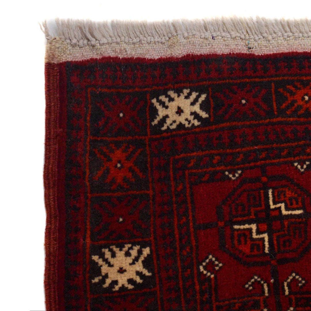 Red Afghan Bokhara Rug 2' 5" x 5' 10" Hand-Knotted | No. AL93032