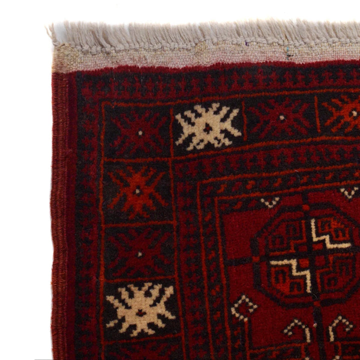 Red Afghan Bokhara Rug 2' 5" x 5' 10" Hand-Knotted | No. AL93032