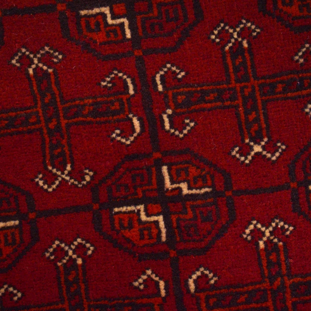 Red Afghan Bokhara Rug 2' 5" x 5' 10" Hand-Knotted | No. AL93032