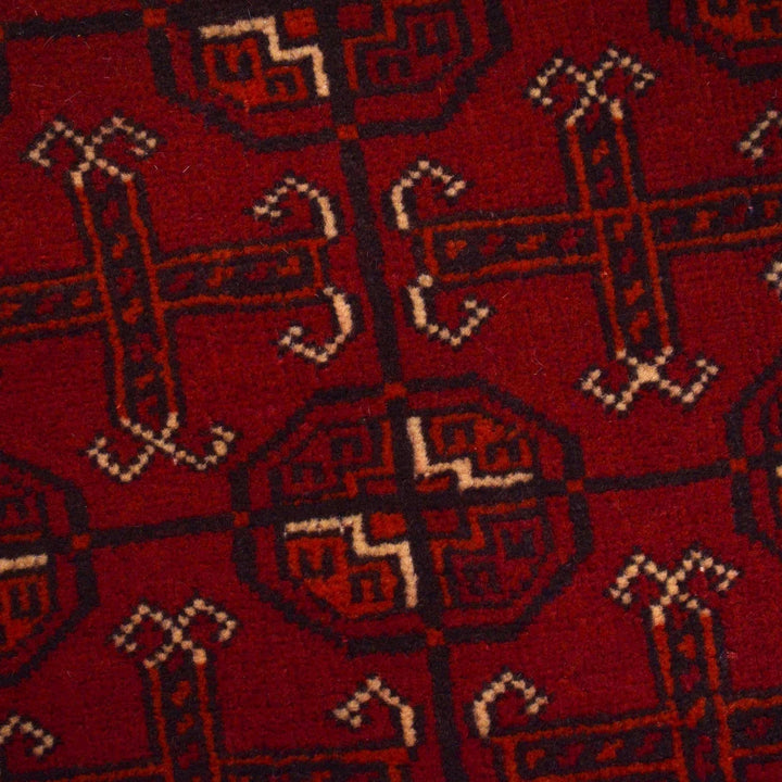 Red Afghan Bokhara Rug 2' 5" x 5' 10" Hand-Knotted | No. AL93032