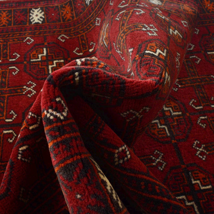 Red Afghan Bokhara Rug 2' 5" x 5' 10" Hand-Knotted | No. AL93032