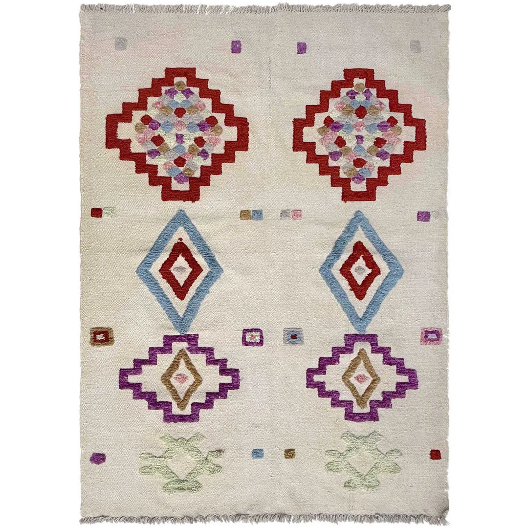 Beige Pakistani Embroidery Kilim Rug 4' 0" x 6' 1" Hand-Knotted | No. AL93118