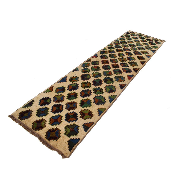 Beige Afghan Baluchi Rug 2'7" x 9'11" Hand-Knotted | No. AL93120