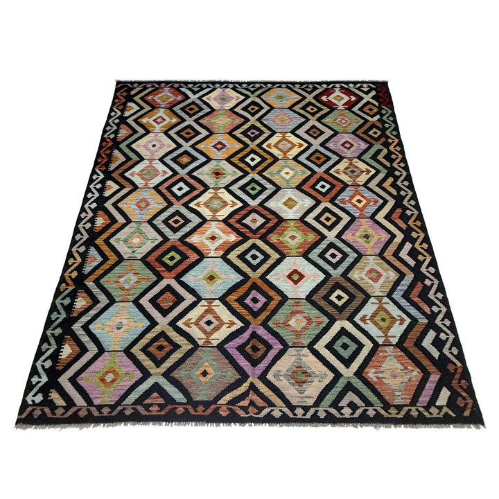 Afghan Vegetable Kilim Rug 6' 7" x 9' 9" Flat-Weave | No. AL931330
