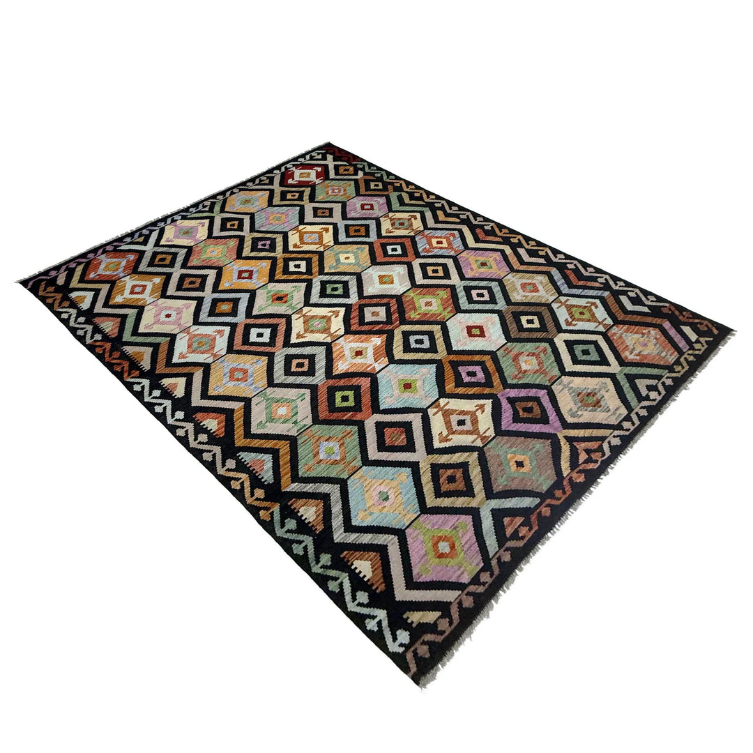 Afghan Vegetable Kilim Rug 6' 7" x 9' 9" Flat-Weave | No. AL931330