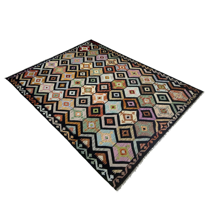 Afghan Vegetable Kilim Rug 6' 7" x 9' 9" Flat-Weave | No. AL931330