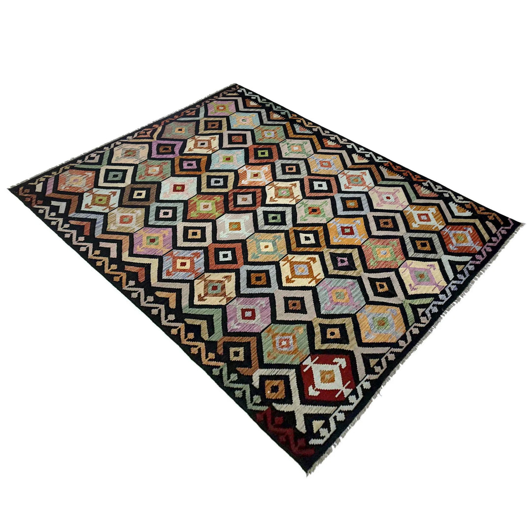 Afghan Vegetable Kilim Rug 6' 7" x 9' 9" Flat-Weave | No. AL931330
