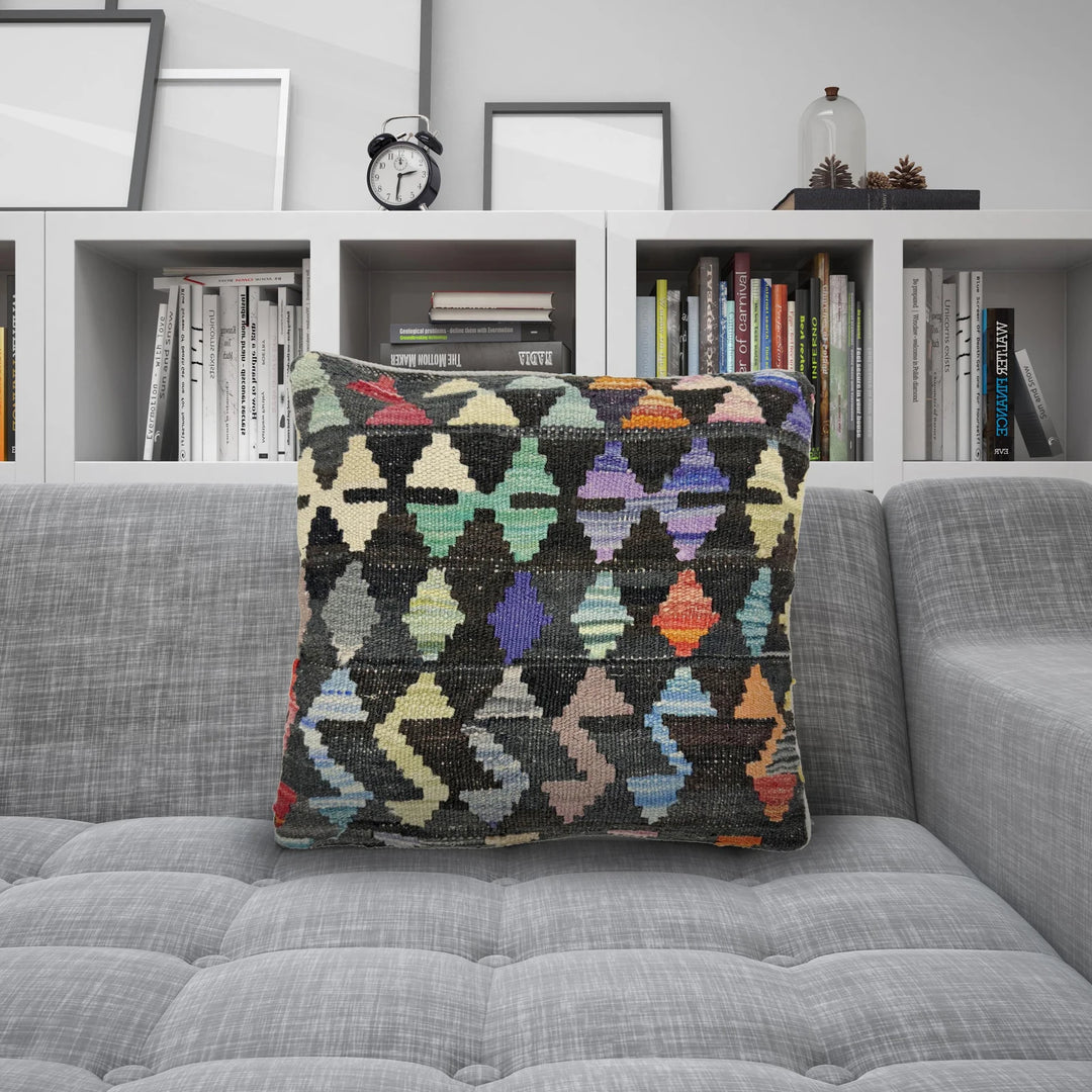 Afghan Kilim Cushion Cover 1' 5" x 1' 5" Hand-Knotted | No. AL931843