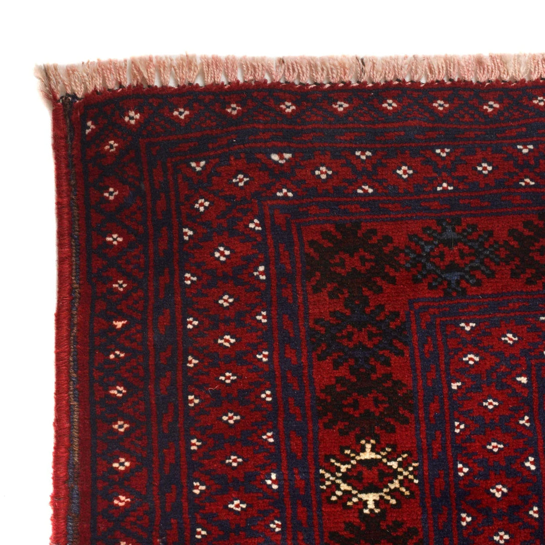 Red Afghan Bokhara Rug 6'12" x 9'1" Hand-Knotted | No. AL93259