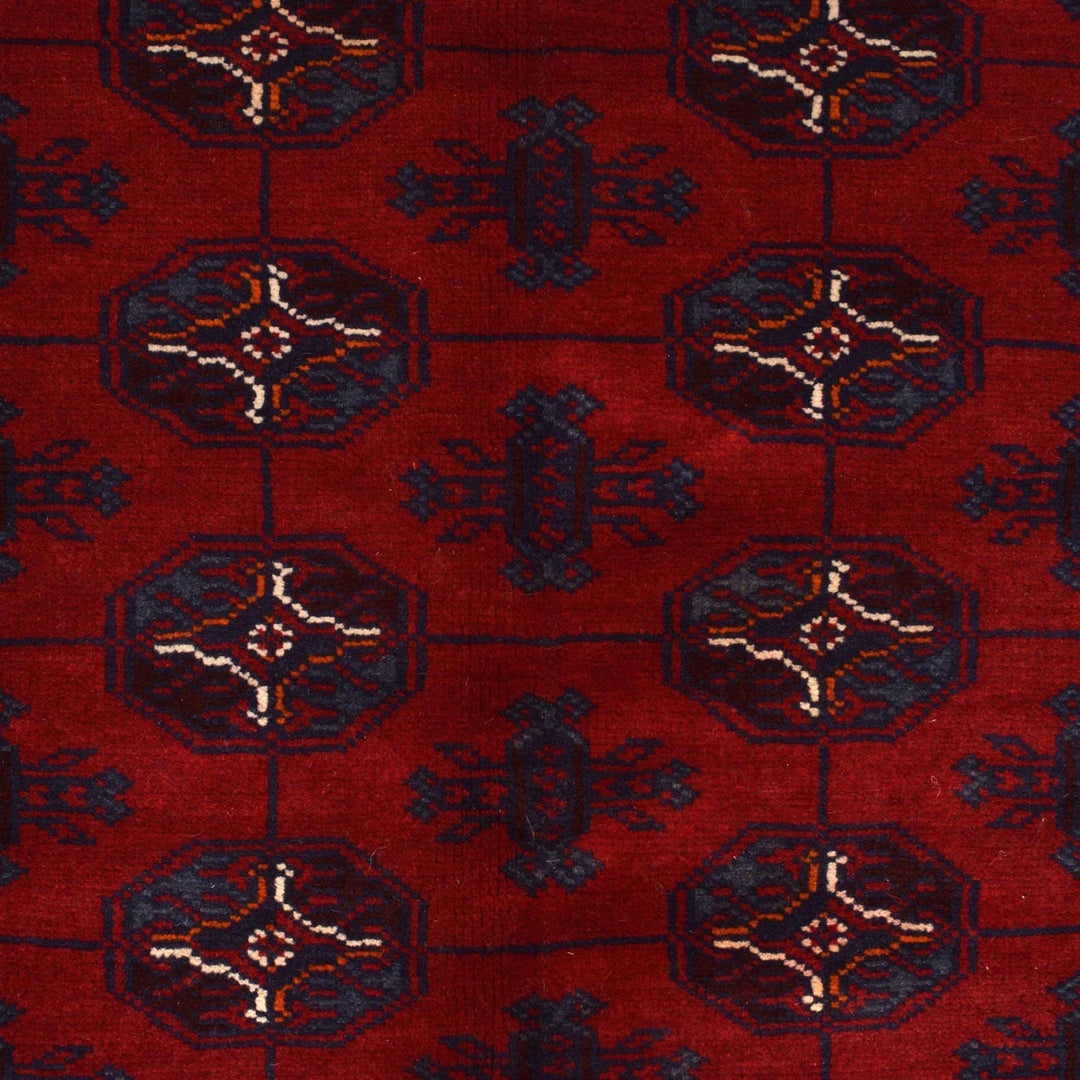 Red Afghan Bokhara Rug 6'12" x 9'1" Hand-Knotted | No. AL93259