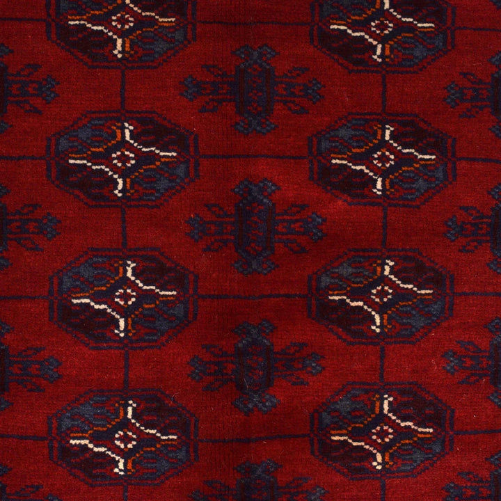 Red Afghan Bokhara Rug 6'12" x 9'1" Hand-Knotted | No. AL93259