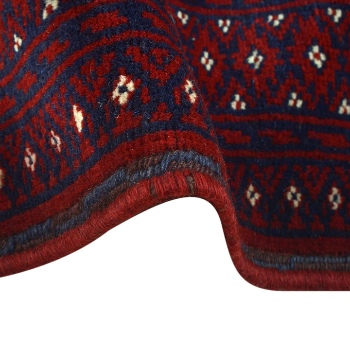 Red Afghan Bokhara Rug 6'12" x 9'1" Hand-Knotted | No. AL93259
