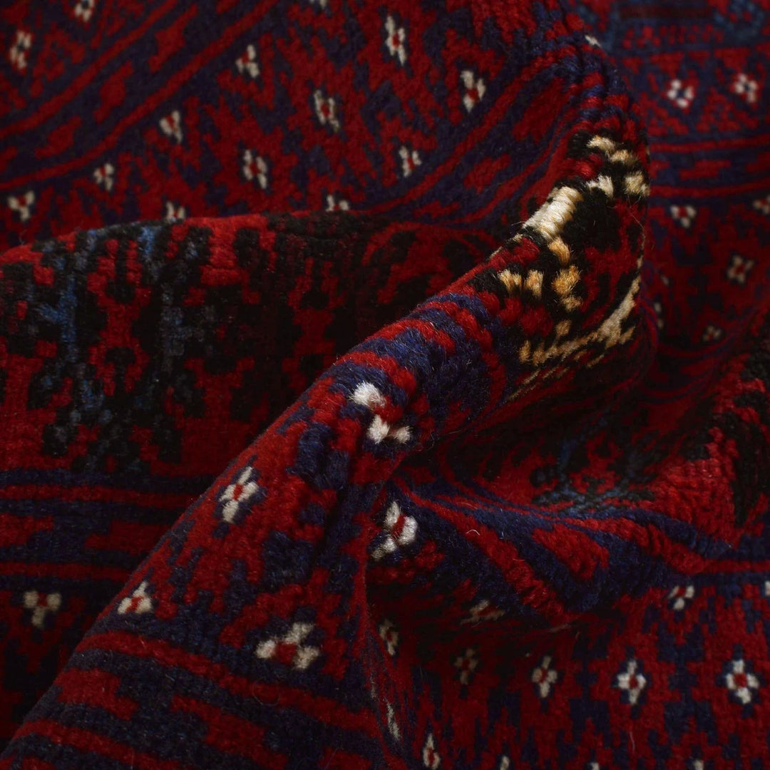 Red Afghan Bokhara Rug 6'12" x 9'1" Hand-Knotted | No. AL93259