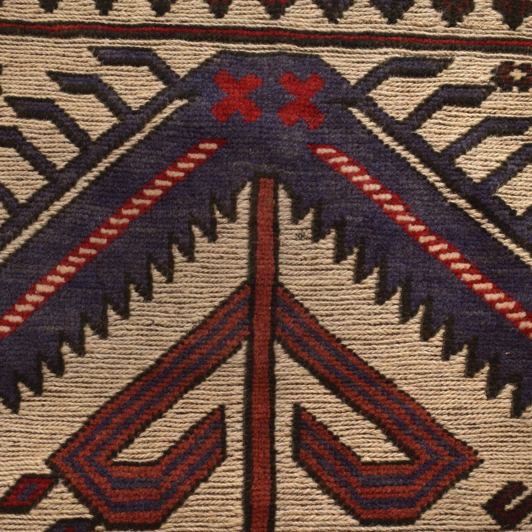 Beige Afghan Barjasta Rug 3'8" x 6'2" Hand-Knotted | No. AL93267