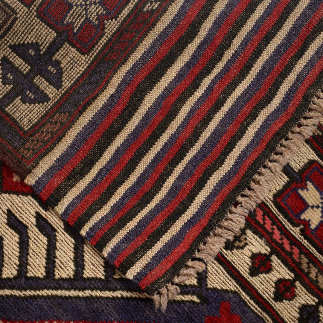 Beige Afghan Barjasta Rug 3'8" x 6'2" Hand-Knotted | No. AL93267