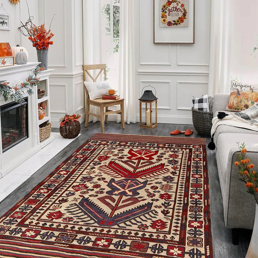 Beige Afghan Barjasta Rug 3'8" x 6'2" Hand-Knotted | No. AL93267