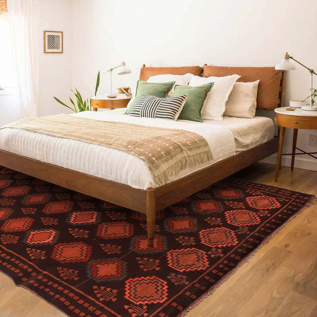 Afghan Kohistani Geometric Rug 5' 12" x 8' 1" Hand-Knotted | No. AL93278