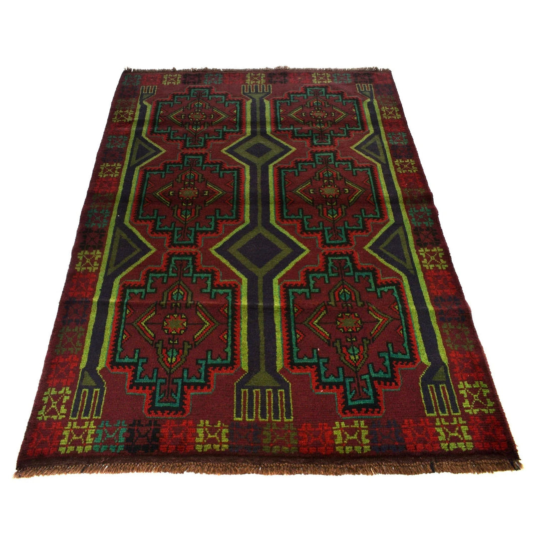 Red Afghan Baluchi Rug 4' 4" x 6' 6" Hand-Knotted | No. AL93295