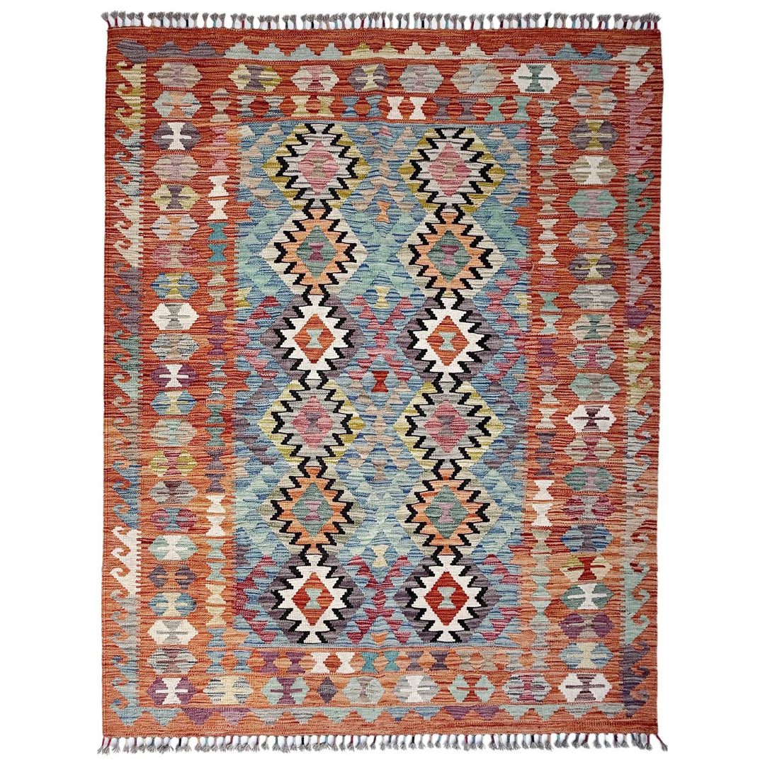 Afghan Vegetable Kilim Rug 5'1" x 6'5" Flat-Weave | No. AL93313