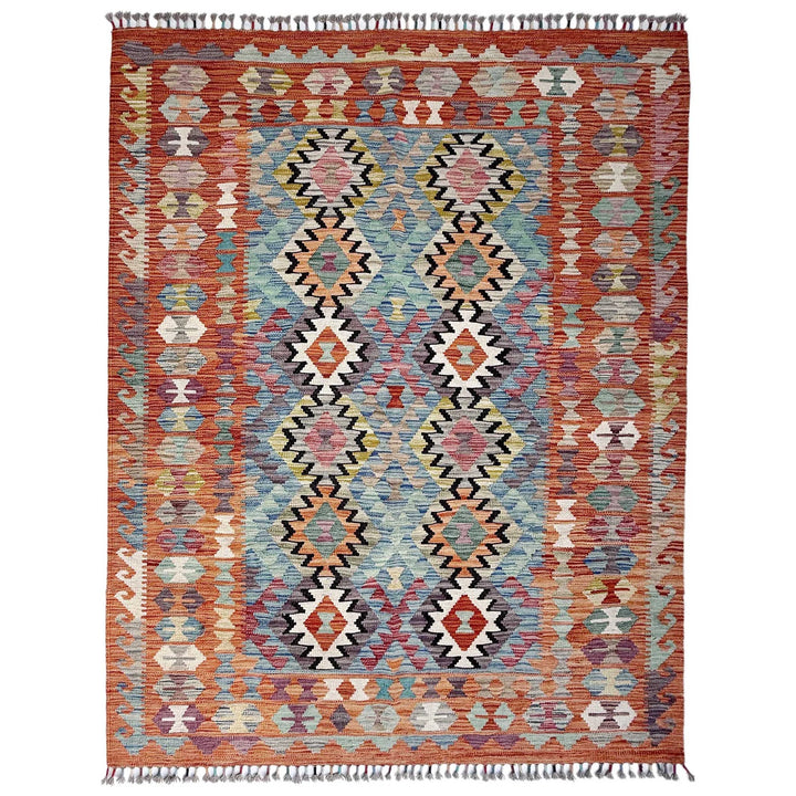 Afghan Vegetable Kilim Rug 5'1" x 6'5" Flat-Weave | No. AL93313