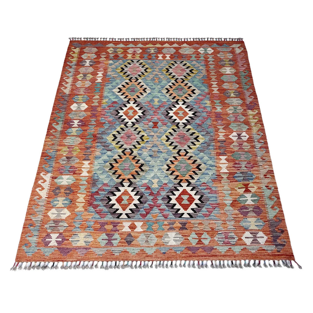 Afghan Vegetable Kilim Rug 5'1" x 6'5" Flat-Weave | No. AL93313