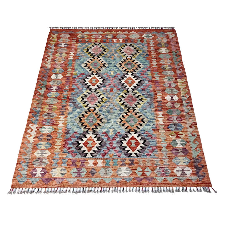 Afghan Vegetable Kilim Rug 5'1" x 6'5" Flat-Weave | No. AL93313