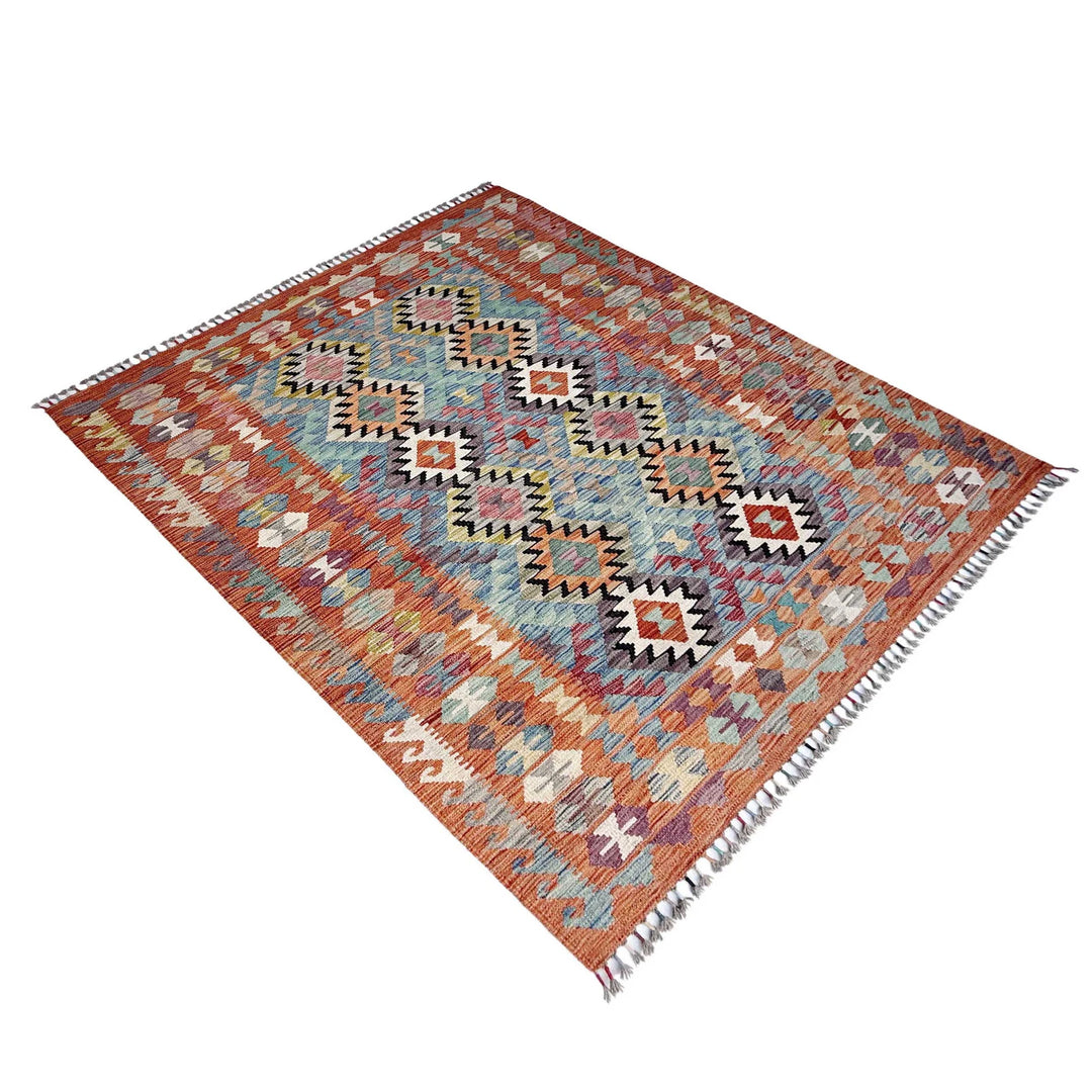 Afghan Vegetable Kilim Rug 5'1" x 6'5" Flat-Weave | No. AL93313
