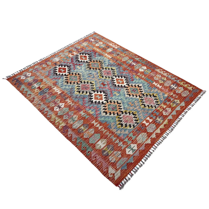 Afghan Vegetable Kilim Rug 5'1" x 6'5" Flat-Weave | No. AL93313
