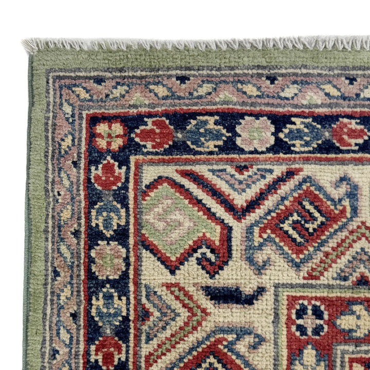 Green Afghan Kazak Rug 5' 8" x 8' 1" Hand-Knotted | No. AL93326