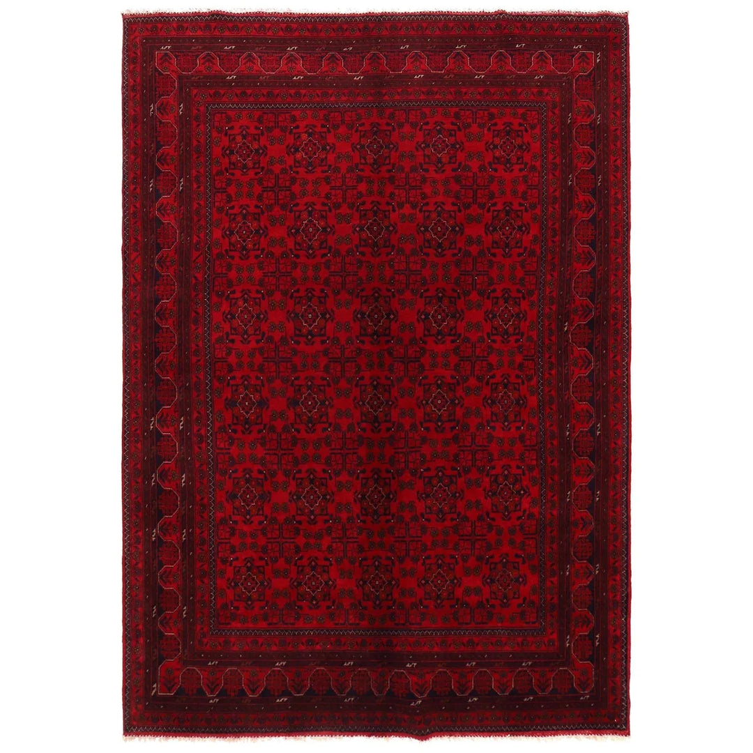 Red Afghan Khal Mohammadi Rug 6' 7" x 9' 9" Hand-Knotted | No. AL93338