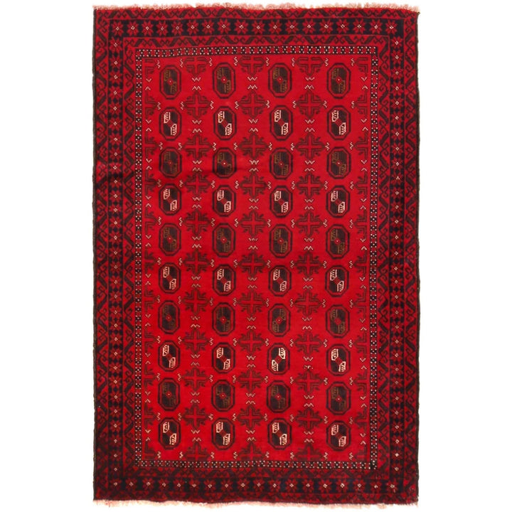 Red Afghan Baluchi Rug 3' 0" x 4' 7" Hand-Knotted | No. AL93395
