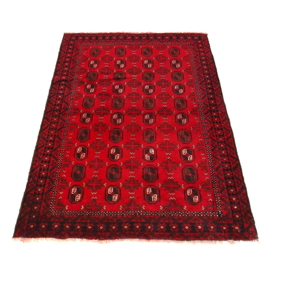 Red Afghan Baluchi Rug 3' 0" x 4' 7" Hand-Knotted | No. AL93395
