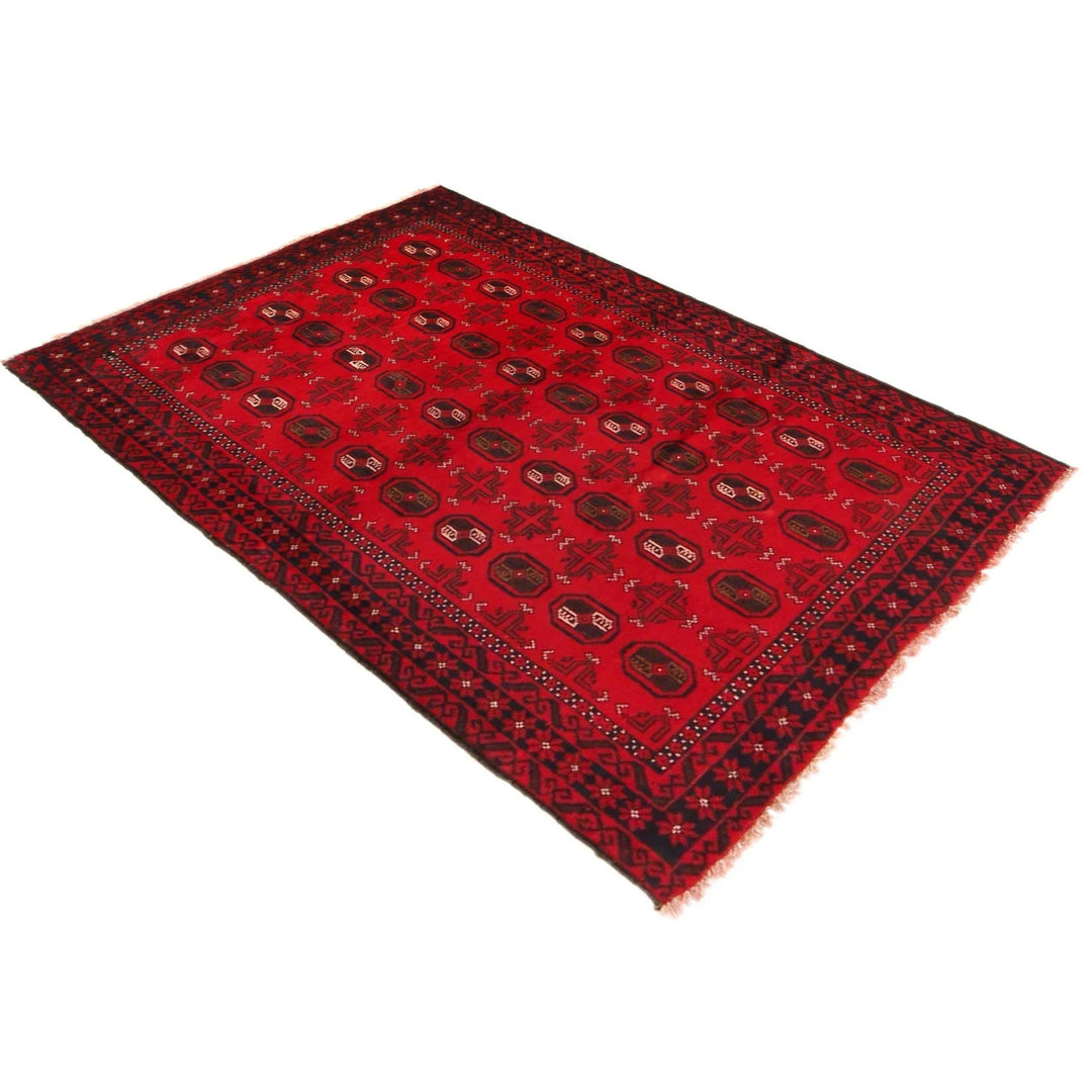 Red Afghan Baluchi Rug 3' 0" x 4' 7" Hand-Knotted | No. AL93395