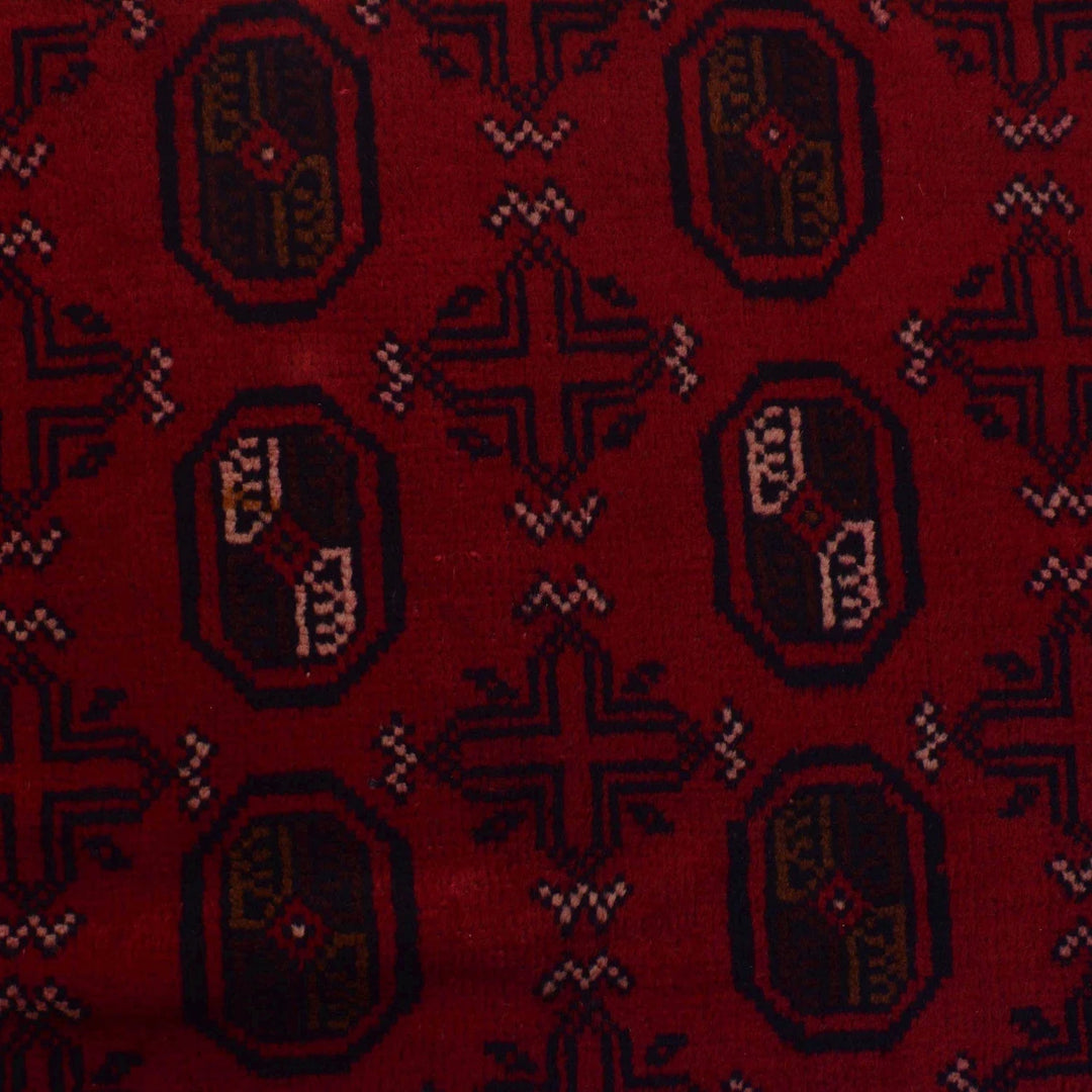 Red Afghan Baluchi Rug 3' 0" x 4' 7" Hand-Knotted | No. AL93395