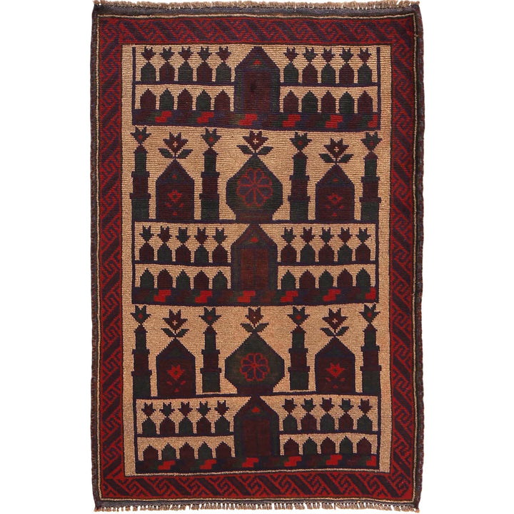 Beige Afghan Prayer Rug 3' 1" x 4' 6" Hand-Knotted | No. AL93413
