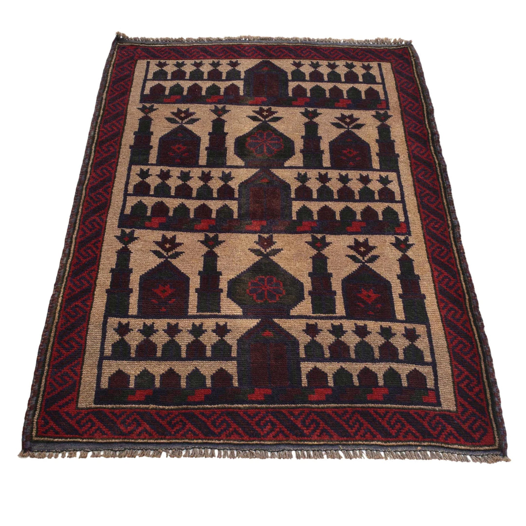 Beige Afghan Prayer Rug 3' 1" x 4' 6" Hand-Knotted | No. AL93413