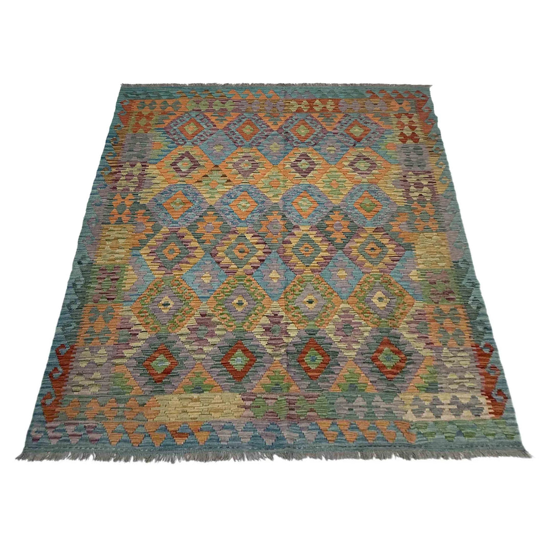 Afghan Vegetable Kilim Rug 5' 10" x 8' 1" Flat-Weave | No. AL934494