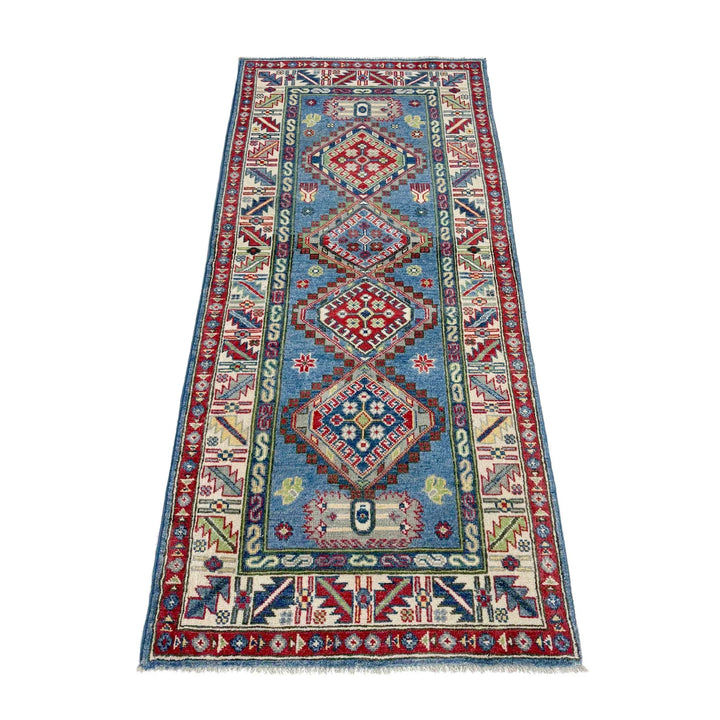Blue Afghan Kazak Rug 2' 7" x 6' 7" Hand-Knotted | No. AL93455