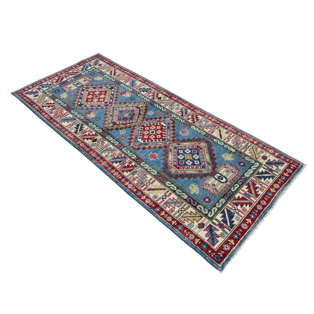 Blue Afghan Kazak Rug 2' 7" x 6' 7" Hand-Knotted | No. AL93455
