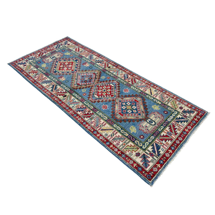 Blue Afghan Kazak Rug 2' 7" x 6' 7" Hand-Knotted | No. AL93455