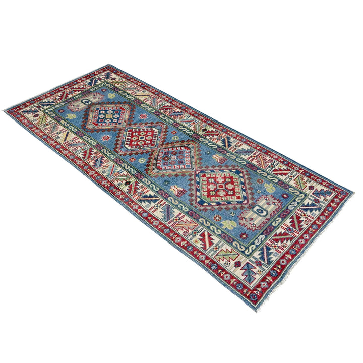 Blue Afghan Kazak Rug 2' 7" x 6' 7" Hand-Knotted | No. AL93455
