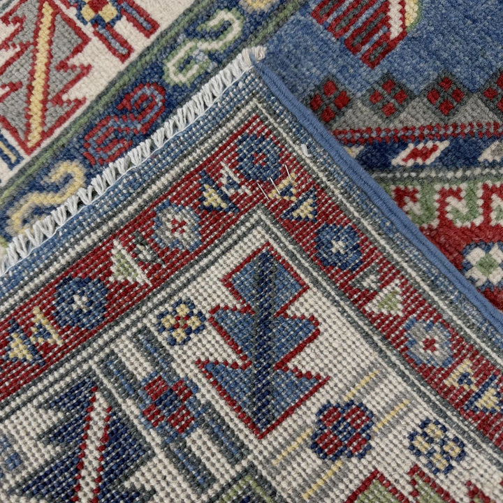 Blue Afghan Kazak Rug 2' 7" x 6' 7" Hand-Knotted | No. AL93455